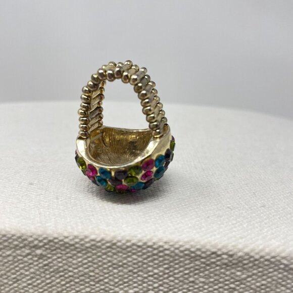 Rainbow‎ Multicolor Disco Ball Cocktail Ring Stretch Band Gold-Tone - Picture 3 of 10